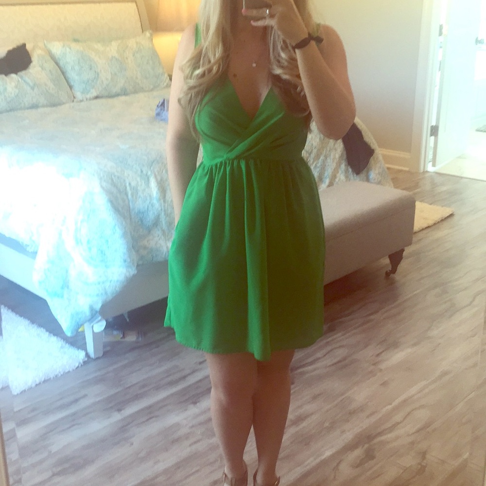 Green V neck dress
